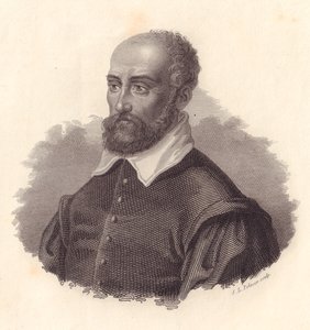 Italian arkkitehdin Andrea Palladion muotokuva, Andrea di Pietron (1508-1580) salanimi, kuparikaiverrus tekijältä John Ward Dunsmore