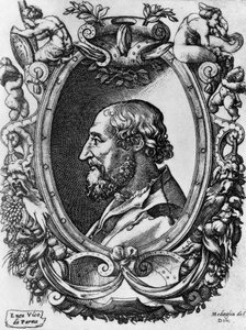 Ludovico Arioston (1474-1533), italialaisen runoilijan ja näytelmäkirjailijan Medaglie del Donin muotokuva, Enea Vicon (1523-1567) kaiverrus tekijältä John Ward Dunsmore