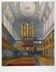 Sisustus länteen, St Dunstanin kirkko lännessä, Fleet Street, Lontoon kaupunki, 1829 tekijältä W Ganci