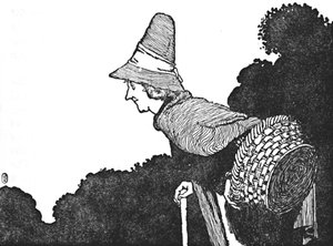 Ja tapasin vanhan naisen, jolla oli kori täynnä marjoja, vuodelta 1930 tekijältä William Heath Robinson