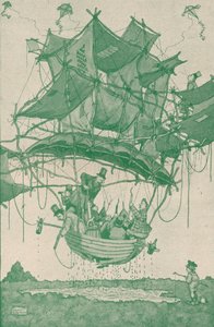 Melko varhainen vesikonetyyppi, joka teki koelentoa Hampstead Pondsista, vuodelta 1918 1919 tekijältä William Heath Robinson