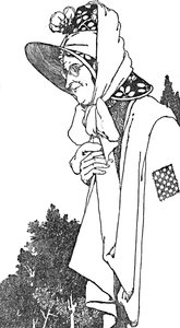 Hän käytti suurta hattua, jossa oli kauneimpia kukkia, vuodelta 1930 tekijältä William Heath Robinson