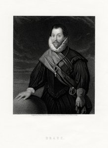 Sir Francis Drake, englantilainen yksityismies, navigaattori, laivaston pioneeri, poliitikko, 1800-luku tekijältä W. Holl