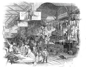 Leadenhall Market, jouluaattona 1845. tekijältä W. J. Linton