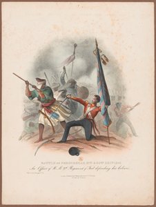 ?Ferozeshahin taistelu 21. ja 22. joulukuuta 1845. HM:n 9. rykmentin upseeri puolustamassa värejään? tekijältä W. Kohler