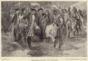 Oglethorpen haastattelu Tomo-chichin kanssa (litho) tekijältä W. P. Snyder