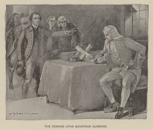 Kuvernööri Dunmoren vaatimus (litho) tekijältä W. P. Snyder
