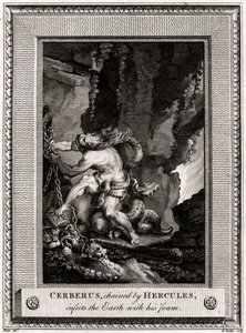 Herculesin kahlitsema Cerberus saastuttaa maapallon vaahdolla, 1774