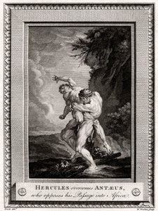 Hercules voittaa Antaeuksen, joka vastustaa hänen matkaansa Afrikkaan vuonna 1775