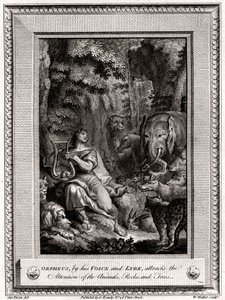 Orpheus herättää äänellään ja lyyrallaan Eläimet, kivet ja puut, 1774.