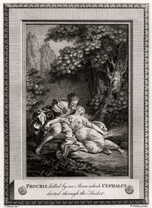 Prokris Tapoi nuolen, jonka Cephalus syöksyi metsän läpi, 1775 tekijältä W. Walker