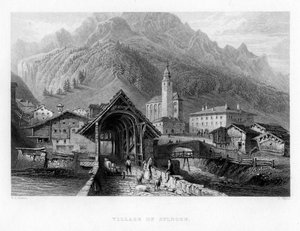 Splugenin kylä, Sveitsi, 1834