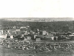 Kaupungin panoraama Sulhiehista, Damaskuksesta, Ottomaanien Syyriasta, 1895.