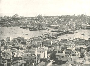 Galatan silta Kultaisen sarven yli, Konstantinopoli, Ottomaanien valtakunta, 1895.