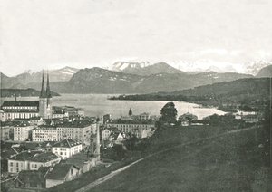 Näkymä Luzerniin ja sen vuorille, Sveitsi, 1895. tekijältä W and S Ltd