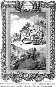 Kuningas John 1167-1216 puukotti veljenpoikansa prinssi Arthuria, 1800-luku.