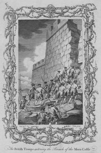 Brittijoukot murtautumassa Moron linnaan, 1770-luku.