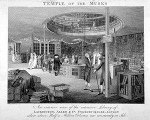 The Temple of the Muses -kirjakauppa Finsbury Squarella Lontoossa, vuonna 1810.
