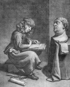 Poika piirtää Rooman keisari Vitelliuksen rintakuvan, n. 1665-75.