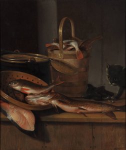 Asetelma kalan ja kissan kanssa, c. 1650-1660