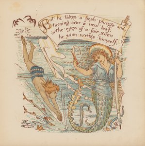 Walter Cranen kuvitus teokseen "Pothooks and Perseverance" (värilitografia). tekijältä Walter (after) Crane