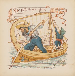 Walter Cranen kuvitus teokseen "Pothooks and Perseverance" (värilitografia). tekijältä Walter (after) Crane