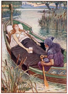 Astolatin liljatytön kuolemanmatka (värilitografia)