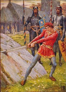 Arthur vetää miekan kivestä, 1911. tekijältä Walter Crane