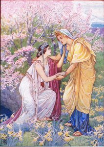 Demeter iloitsi siitä, että hänen tyttärensä oli hänen rinnallaan, kuvitus Kreikan tarinasta, 1930-luku tekijältä Walter Crane