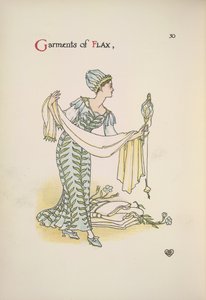 Vaatteet pellavaa. Nainen, jolla on huivi tekijältä Walter Crane