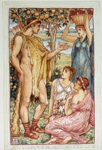 Hercules (Heracles) ja nymfit - Walter Cranen teoksessa "Ihmekirja tytöille ja pojille" tekijältä Walter Crane