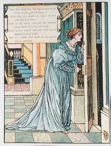 Kuvitus Charles Perraultin (1628-1703) "Blueard" -teokselle (värikaiverrus) tekijältä Walter Crane