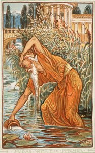 Midas kannun kanssa, kuvitus Nathaniel Hawthornen Ihmekirjasta tytöille ja pojille, 1852 tekijältä Walter Crane