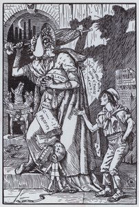 Rouva Grundy pelkää omaa varjoaan (litografia) tekijältä Walter Crane