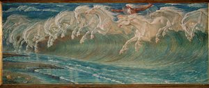 Neptunuksen hevoset (öljy kankaalle) tekijältä Walter Crane