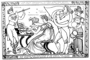 "Vanhat ystävät, jotka ovat soittaneet yleisölle vuosia ja saaneet maailman tanssimaan musiikillisissa piireissään" (litho) (m/v kuva) tekijältä Walter Crane