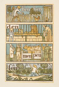 Riimittäviä sanoja, jotka päättyvät kirjaimeen N . Kultainen pohjamaali. tekijältä Walter Crane