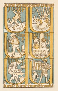 Riimittäviä sanoja, jotka päättyvät P-kirjaimeen. Havainnollistaa U-kirjaimen käyttöä. Kultainen aluke. tekijältä Walter Crane