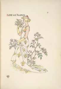 Rose La France. Nuori nainen haisee kukkakimpun tekijältä Walter Crane