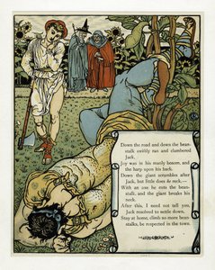 Jättiläinen murtaa niskansa, The Blue Beard Picture Book, pub. 1879 (väri litho) tekijältä Walter Crane