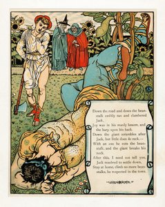 Jättiläinen murtaa niskansa, The Blue Beard Picture Book, pub. 1879 värilitografia, 1879. tekijältä Walter Crane