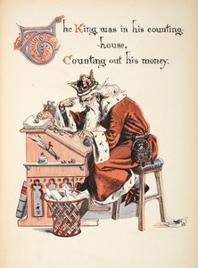 Kuningas oli laskentahuoneessaan laskemassa rahojaan. tekijältä Walter Crane