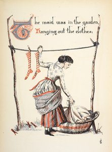 Piika oli puutarhassa ripustamassa vaatteita. tekijältä Walter Crane