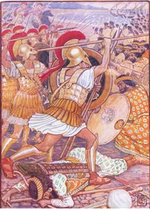 He törmäsivät Persian armeijaan valtavilla voimilla, esimerkki Kreikan tarinasta, 1930-luku tekijältä Walter Crane