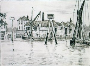 Chelsea Dock (muste paperille) tekijältä Walter Greaves