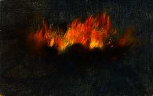 Zeppelin liekeissä kaukoputken läpi Southfieldsistä katsottuna, 3. syyskuuta 1916 (öljy kortilla). tekijältä Walter Hunt