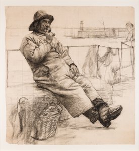 Piippua polttava kalastaja (hiili paperille)