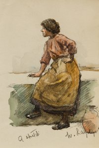Tutkimus tytöstä sataman seinällä (wc paperilla) tekijältä Walter Langley