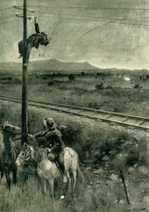 "Buurit jääneet kiinni lennätinjohtojen katkaisemisesta", 1902 tekijältä Walter Paget