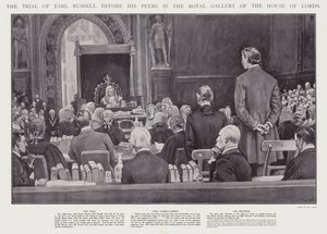 Earl Russellin oikeudenkäynti hänen ikätovereidensa edessä Westminsterin kuninkaallisessa galleriassa (litho) tekijältä Walter Paget